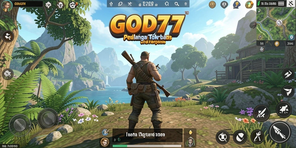 Tangkapan layar gameplay GOD77 yang menunjukkan eksplorasi dunia terbuka.