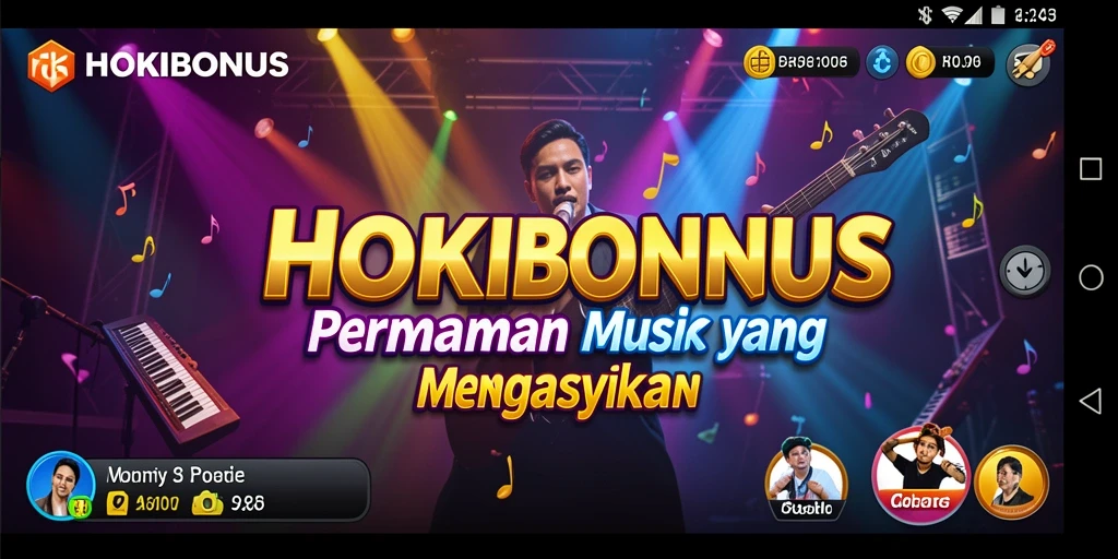 Screenshot HOKIBONUS menunjukkan pengalaman bermain musik yang seru.