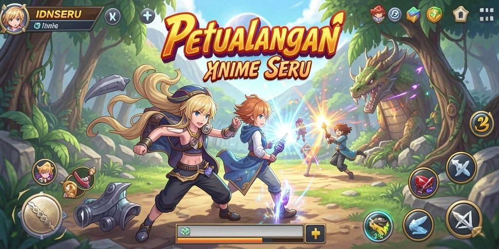 Tampilan screenshot game IDNSERU yang menampilkan aksi karakter anime.