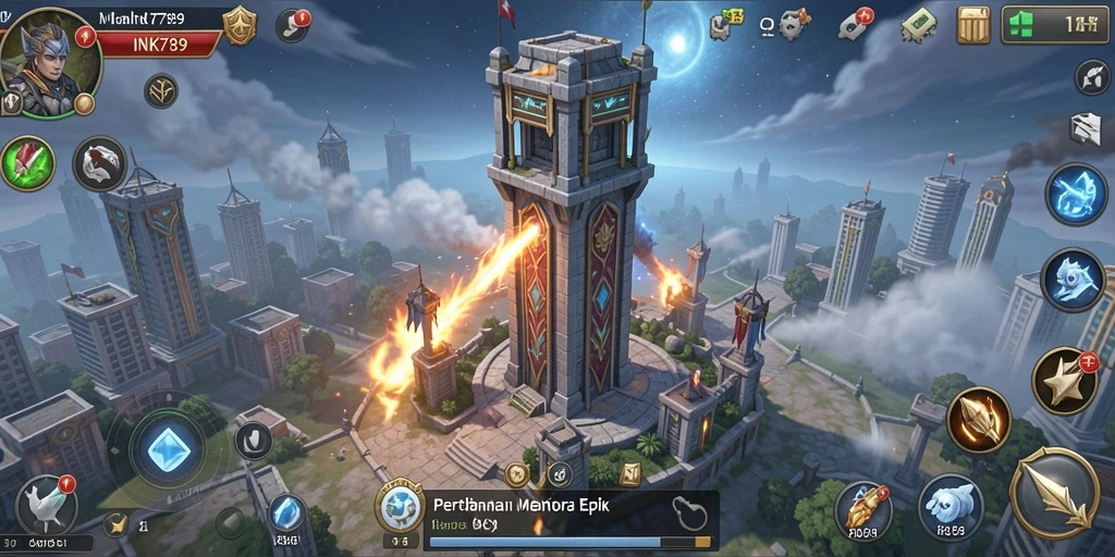 Gameplay Tower Defense yang mendebarkan dengan berbagai menara strategis.