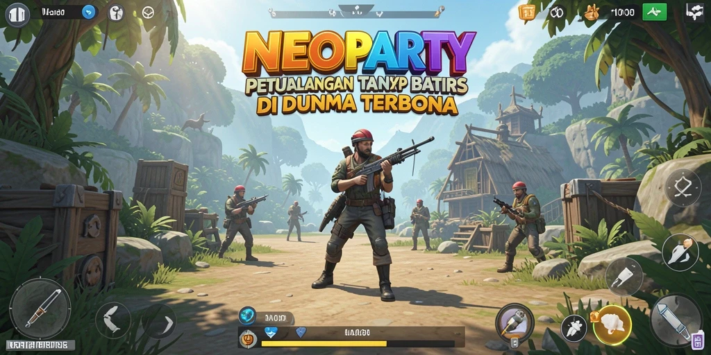 Screenshot gameplay NEOPARTY menunjukkan kemegahan dunia terbuka yang dapat dijelajahi.