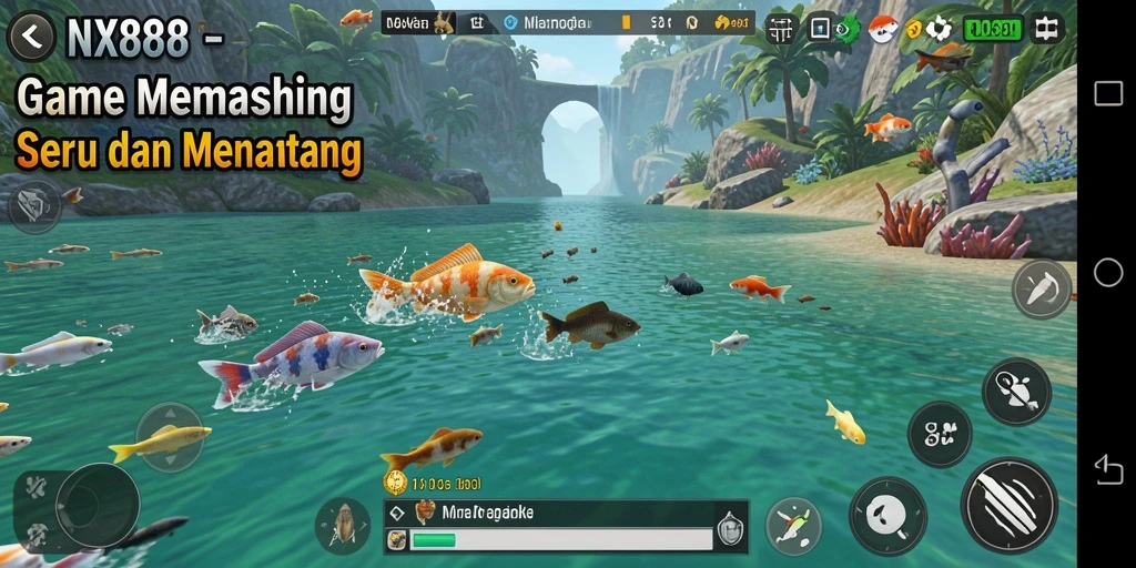 Gameplay NX888 yang mendebarkan saat menangkap ikan.