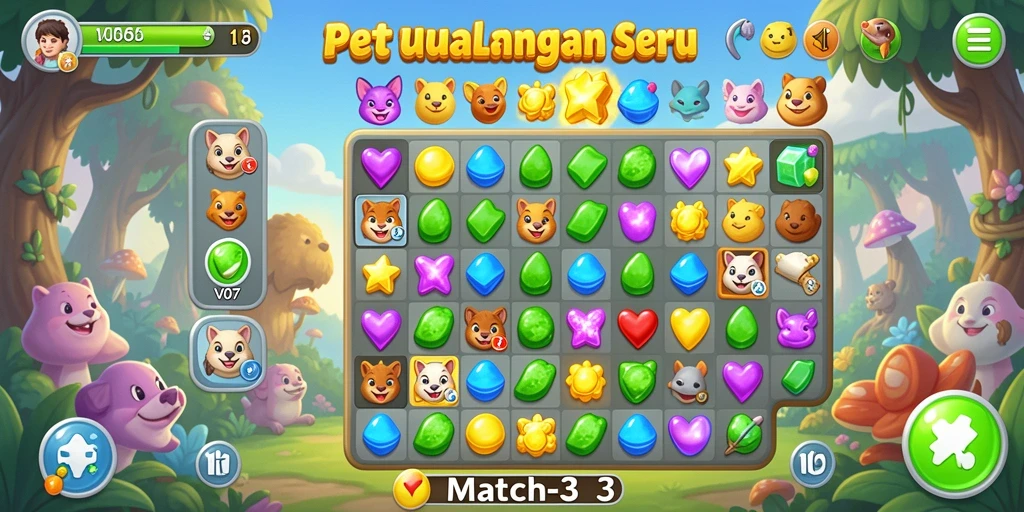 Tampilan gameplay seru V07 dalam tantangan Match-3 yang menegangkan.